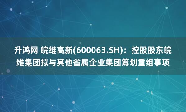 升鸿网 皖维高新(600063.SH)：控股股东皖维集团拟与其他省属企业集团筹划重组事项